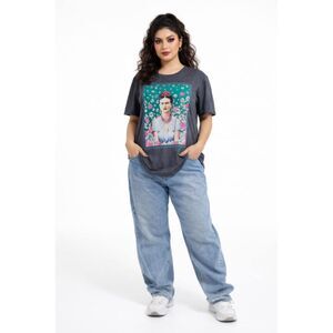 Frida Kahlo GRAPHIC T Shirt Gray Women's Woman's Size Medium
